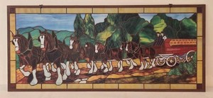 Budweiser Clydesdale Horse Hitch Stained Faux Glass Panel