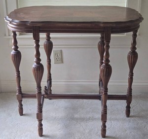 Vintage Carved Wood Parlor Table - Turned Legs