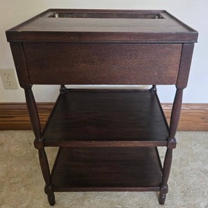 Vintage Wooden Three-Tier Plant Stand With Copper Tray