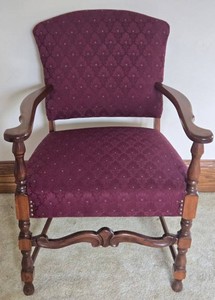 Vintage Carved Wood Upholstered Armchair