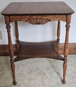 Antique Oak Carved Occasional Table With Lower Shelf