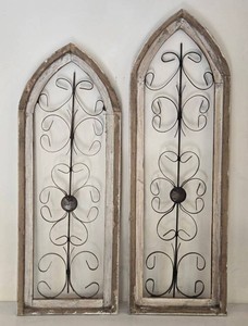 Pair of Rustic Arched Iron Scrollwork Wall Panels