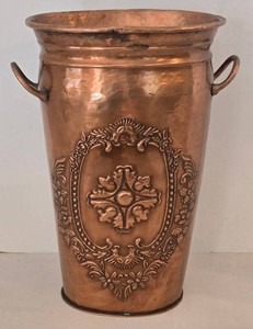 Copper Embossed Floral Flower Bucket or Umbrella Holder