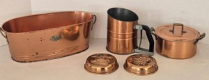 5-Piece Copper Garden Container, Pot, Fruit Molds &amp Sifter Mixed Lot