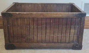 Antique Slatted Wood Delivery Crate - M.H.R. Initials