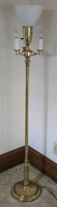Brass-Finish Torchiere Floor Lamp With Frosted Glass Shade