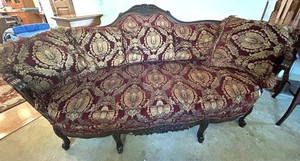 Victorian Style Carved Wood Sofa, 7 Ft
