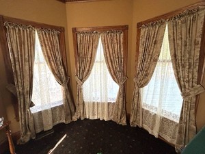 Victorian-Style Curtains With Lace Inserts - 84 in length