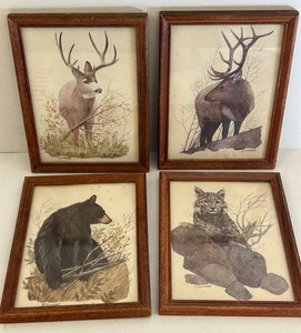 R. Williams Framed Wildlife Prints - Deer, Elk, Bear & Bobcat (Lot of 4)