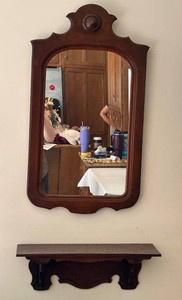 Vintage Ornate Wood Wall Mirror &amp Matching Display Shelf