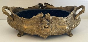 Vintage Ornate Rococo Revival-Style Brass Jardiniere With Handles