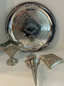 Liards Victorian Style Nickel-Plated Brass Decorative Serving Pieces (4pc)