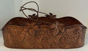Copper Grape Motif Decorative Planter Basket Assymetrical Handle