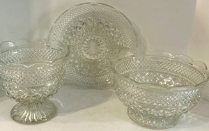 Clear Pressed Glass Serving Pieces Footed Bowls and Platter