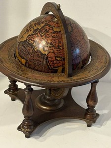 Decorative Terrestrial Globe With Turned Wooden Stand