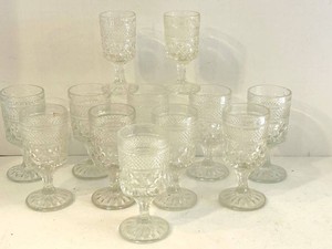 Clear Pressed-Glass Goblets With Diamond Pattern (Lot of 12)