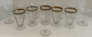 Etched Coupe Glasses & Gold-Rimmed Tumblers Mixed Lot (Lot of 11)