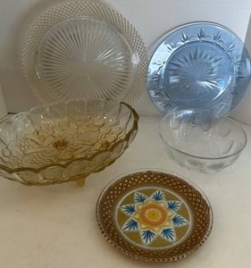 Assorted Pressed Glass Serving Bowls & Decorative Plates (Lot of 5)