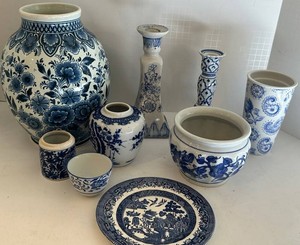 Blue & White Ceramic Vases, Vessels & Plate Mixed Lot - 8pc
