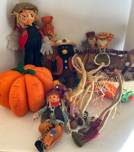 Fall Harvest Scarecrow, Pumpkin & Glass Decor Mixed Lot