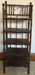 Antique Bamboo Wooden Etagere Shelf - Five-Tier