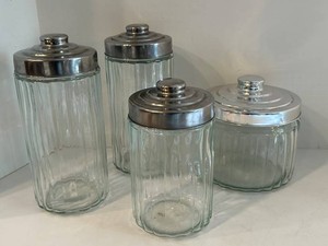 Glass Storage Canister Set - 11 in Tall X 4 12 in Diameter (Lot of 4)