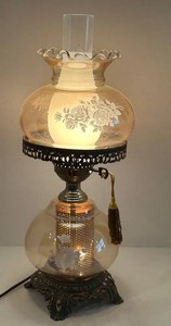 Ornate Floral Glass Table Lamp With Decorative Metal Base