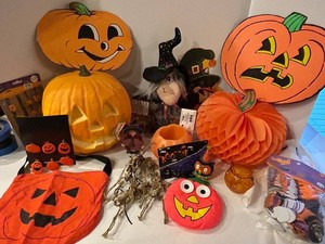 Halloween Decor Mixed Lot - Pumpkins, Witch, Skeletons & Ornaments