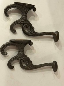 Victorian Ornate Cast-Iron Triple Wall Hooks (Lot of 2)
