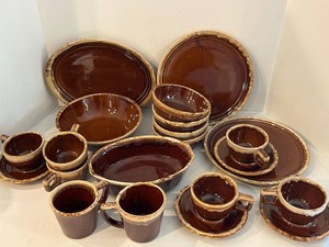 Vintage MCM McCoy Brown Drip Glaze Stoneware Dinnerware Group