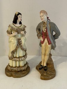 Vintage Chalkware with lace Couple Figurines - Pair