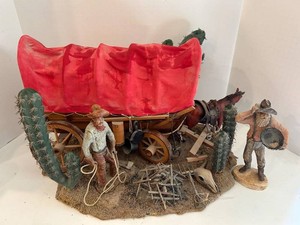 Vintage Western Wagon Train Diorama Covered Wagon Cowboy Scene