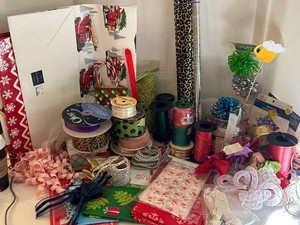Mixed Lot Christmas Gift Wrap, Ribbon, Bows & Craft Supplies