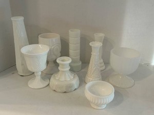 Vintage White Milk Glass Decorative Grouping - 9 Pieces