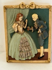 Painted Chalkware Courting Couple Plaque 8 X 12 in