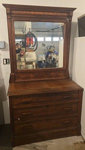 Vintage Oak Dresser With Attached Mirror