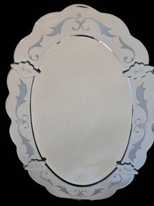 Decorative Oval Beveled Wall Mirror With Floral Frame