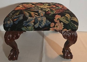 Vintage CBC Originals Floral Upholstered Carved Leg Footstool