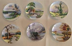 Hand-Painted Porcelain Scenic Wall Plates 4in (Lot of 6)