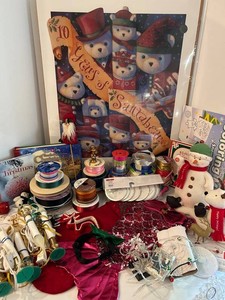 Vintage Christmas Decor & Craft Supplies Mixed Lot - Santa Bear Poster 21 X 28 in