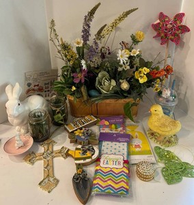 Easter & Spring Decor Mixed Lot - Figurines, Cross, Florals & Gifts