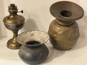 Vintage Spittoons & Brass Oil lamp base Similar to the Chicago Lamp Co. Style