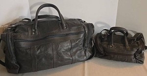 Vintage Leather Duffel Bags - Brown & Gray Pair (Lot of 2)