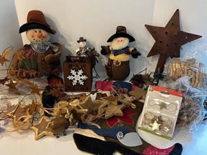 Mixed Holiday Decor Lot - Snowmen, Stars, Stockings & Ornaments