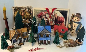 Christmas Decor Mixed Lot - Holiday Houses, Trees & Snowman 14 in