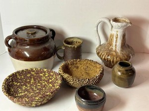 Mixed Lot Handmade-Style Pottery & Woven Baskets (Lot of 7)