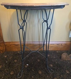 Vintage Wood Top Wrought Iron Accent Table
