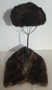 Dark Brown Fur Hat & Matching Collar Stole Set