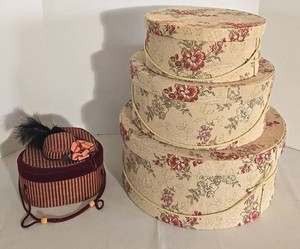 Decorative Floral Hat Boxes & Striped Hat 4-Piece Set