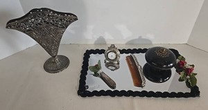 Brighton Vanity Clock, Ornate Vase & Vanity Mirror Mixed Lot